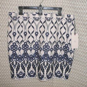 NWT Modern Fit Summer Straight Skirt Navy Blue Batik Floral Size 14
